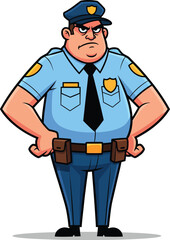 Angry Cartoon Police Officer in Blue Uniform with a Stern Frowning Expression.