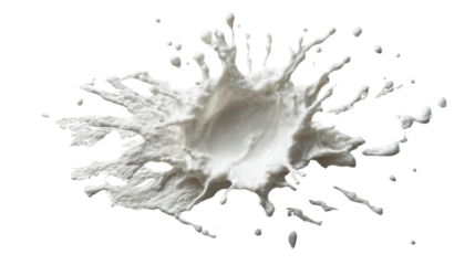 Milk or white liquid splashing, creating a crown effect with droplets, isolated on transparent background