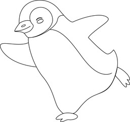 Cute Cartoon Penguin Dancing and Waving Outline Coloring Page