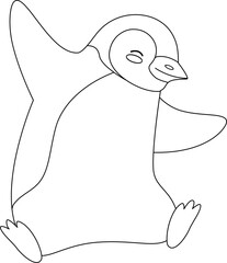 Cute Cartoon Penguin Making a Snow Angel Outline Coloring Page