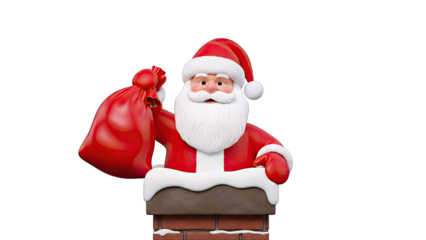 Santa Claus Emerging from a Chimney with a Sack of Gifts