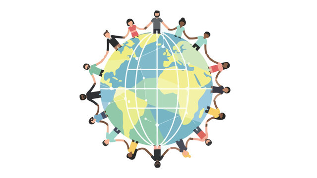 Diverse Group of People Holding Hands Around Earth Globe Illustration