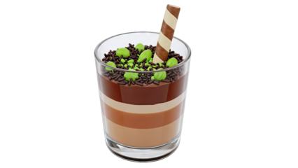 Layered Chocolate Dessert with Sprinkles and Wafer Stick