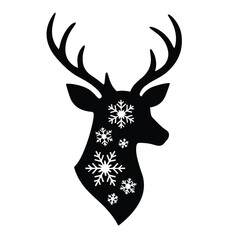 Snowflake-patterned deer silhouette is ideal for holiday seasonal graphic creations.