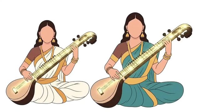 Vasant panchami veena animation expressing indian culture music education creativity devotion and traditional feminine art for festive motion design and branding use