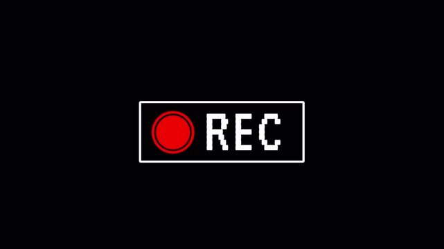 Recording button icon animation with rec text on  black background