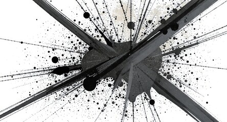 Dramatic Black Ink Splatter Explosion on White Background with Radial Burst Texture