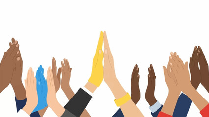 Diverse group of hands clapping and celebrating together.