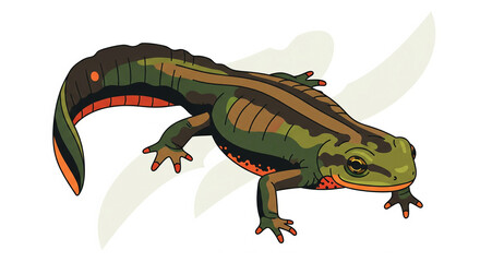 Fototapeta premium Vibrant green salamander with orange accents on white background