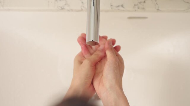 洗面所で手を洗う女性　ライフスタイルイメージ	
