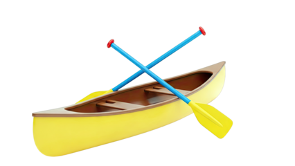 Yellow canoe with crossed paddles on a white background