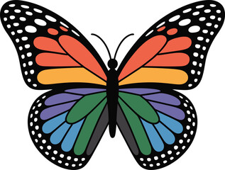 Vibrant rainbow butterfly illustration on a white background