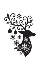 Decorative antler reindeer silhouette is perfect for festive holiday-themed designs.