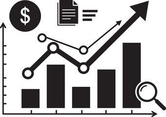 Financial growth and data analysis Icon silhouette vector black on a white background