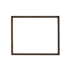 An antique wooden photo frame with a vintage gold border and blank brown space creates an isolated retro picture design for art photography or a classic painting image