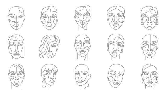 Modern Abstract Line Art Faces Collection Minimalist Female Portraits