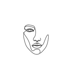 Minimalist Single Line Drawing Of A Woman s Face Profile Abstract Art © Flat Lab
