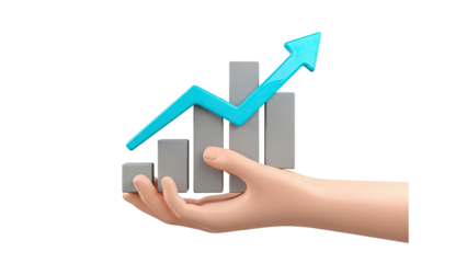 Hand Holding Bar Chart with Upward Trend Arrow