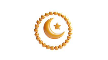 Islamic Crescent Moon and Star with Prayer Beads