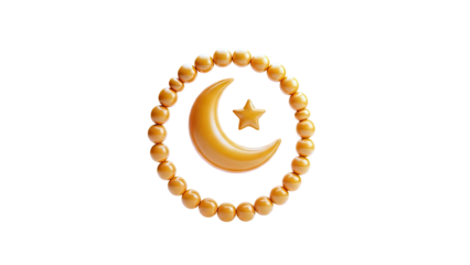 Islamic Crescent Moon and Star with Prayer Beads