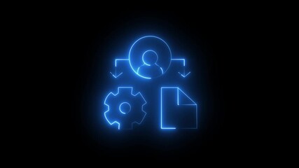 User profile icon with gear and document symbols representing personal account settings management and digital document processing on black background.
