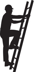 Man climbing an upright ladder silhouette vector black on a white background