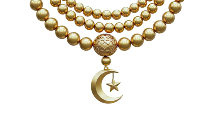 Golden Islamic Crescent Moon and Star Necklace