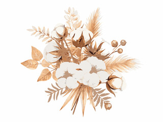 A delicate arrangement of dried flowers cotton stems and pampas grass