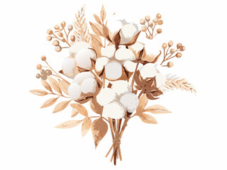 Watercolor illustration of a bouquet featuring cotton bolls and dried foliage