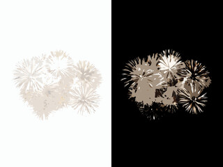 A contrasting composition of fireworks displays one light and one dark