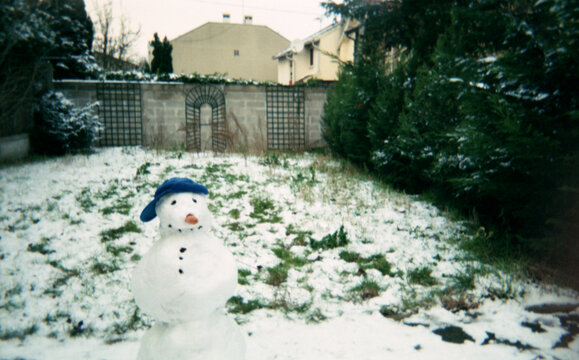 Snowman made in the courtyard