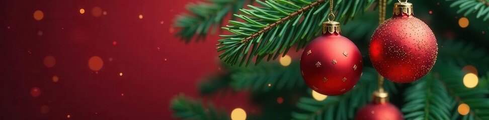 Red and gold bauble hangs on festive Christmas card , image, shiny, ball