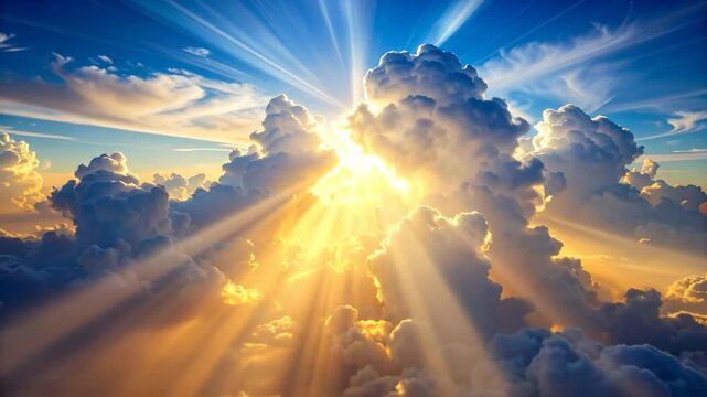 Stunning Sunlight Bursting Through Clouds in the Blue Sky.