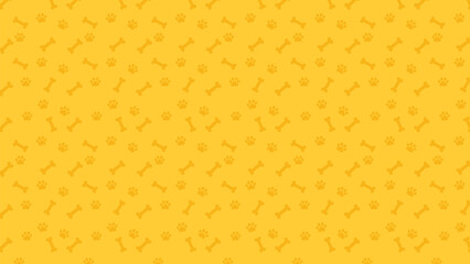 Yellow puppy pattern vector with paws and bones, repeating animal background for fabric and print © rochmuch