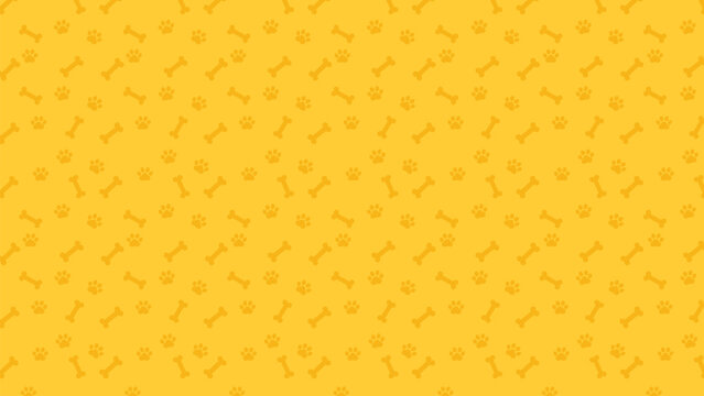 Yellow puppy pattern vector with paws and bones, repeating animal background for fabric and print