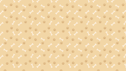 Cute brown paw prints and white bones seamless pattern on a beige background. Warm earth tone animal vector for pet lover gift wrap, organic pet food branding, and stationery