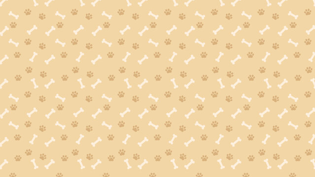 Cute brown paw prints and white bones seamless pattern on a beige background. Warm earth tone animal vector for pet lover gift wrap, organic pet food branding, and stationery