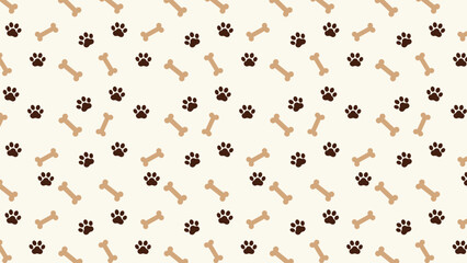 Seamless pattern with dark brown paw prints and tan dog bones on a cream background. Minimalist animal footprint vector for pet shop branding, cozy textiles, and gift wrap © rochmuch