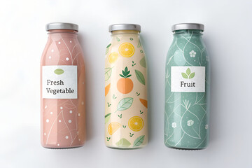 Detox Juice Program with Colorful Bottles and Fresh Fruits and Vegetables