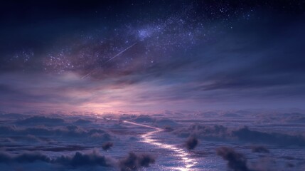 Snowy landscape night sky