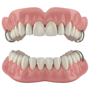 Full set of removable partial dentures on transparent background
