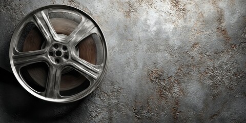 Retro Film Reel on Weathered Concrete Surface