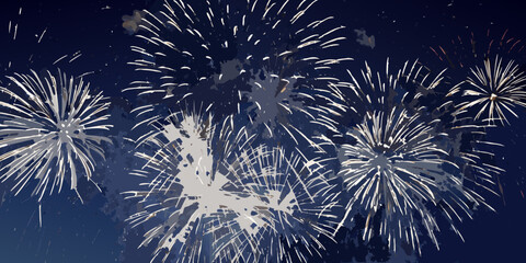 A vibrant display of fireworks illuminating the dark night sky with brilliant bursts