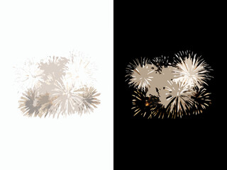 Abstract firework displays in contrasting white and black backgrounds
