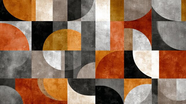 Abstract geometric retro wall tile pattern, modern ceramic kitchen or bathroom wallpaper, cement texture surface, seamless decorative background