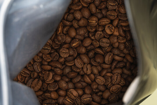 Coffee Beans Inside Open Bag