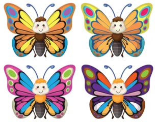 Fotobehang Kids Cute Cartoon Butterflies with Colorful Patterned Wings Set  © GraphicsRF