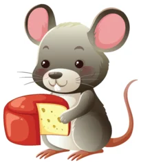 Fotobehang Kids Cute Cartoon Mouse Holding Cheese Wedge  © GraphicsRF