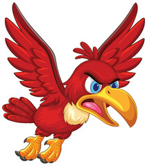 Angry Red Cartoon Bird in Mid-Flight with Open Beak