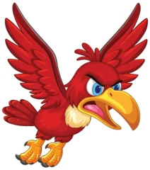 Fotobehang Kids Angry Red Cartoon Bird in Mid-Flight with Open Beak  © GraphicsRF